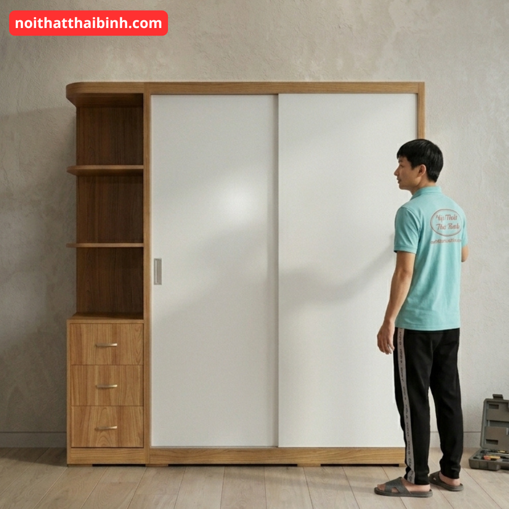 Tủ quần áo kèm kệ góc MS 3434 - góc nghiêng