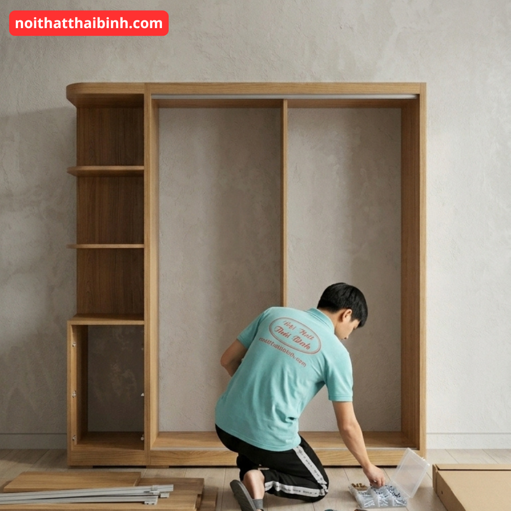 Tủ quần áo kèm kệ góc MS 3434 - kỹ thuật đóng mộng chắc chắn