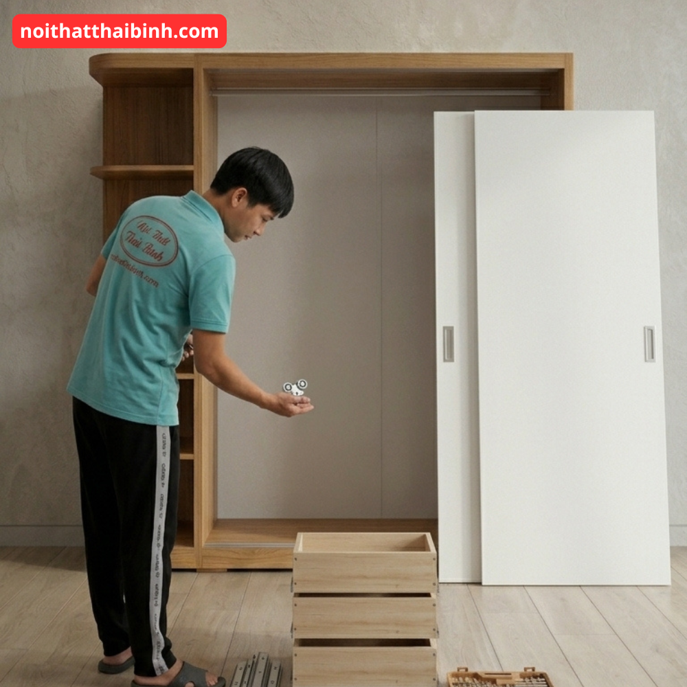 Tủ quần áo kèm kệ góc MS 3434 - nhìn tổng thể