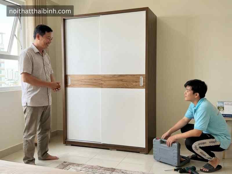 Tủ quần áo melamine MDF lõi xanh chống ẩm làm tủ quần áo cánh trượt