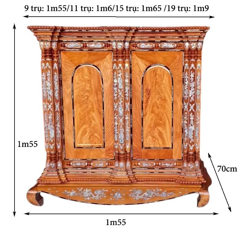 Tủ thờ gỗ 9 trụ căm xe gõ khảm trai MS 3328 - chi tiết vân gỗ tự nhiên