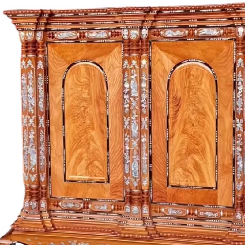 Tủ thờ gỗ 9 trụ căm xe gõ khảm trai MS 3328 - nhìn tổng thể
