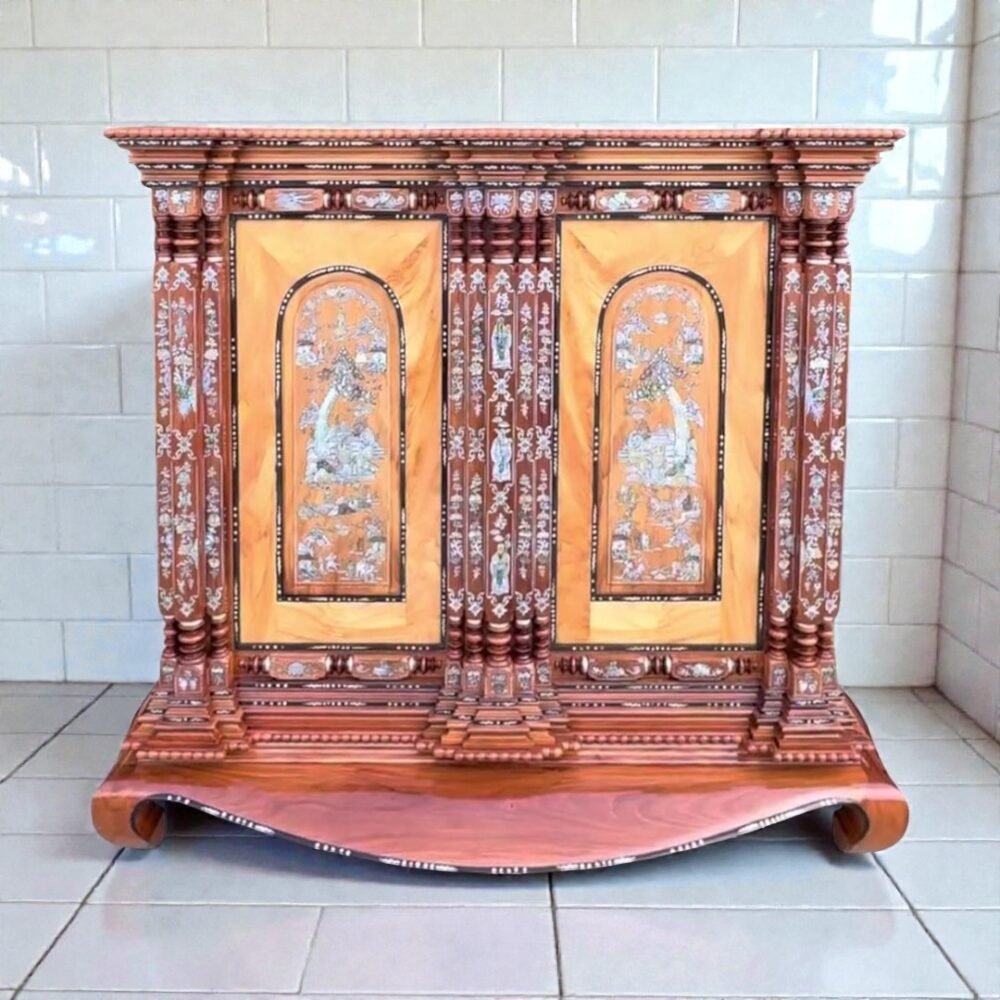 Tủ thờ gỗ căm xe gõ đỏ 15 trụ MS 3331 - kỹ thuật đóng mộng chắc chắn