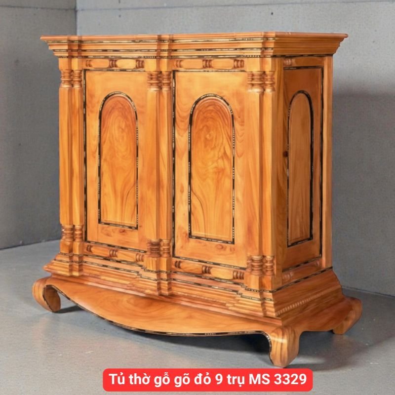 Tủ thờ gỗ gõ đỏ 9 trụ MS 3329