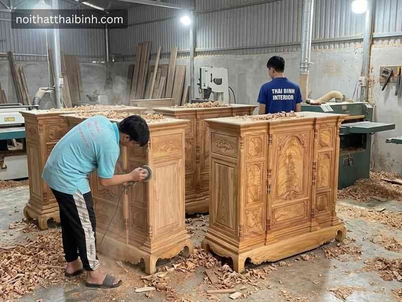 Tủ thờ gỗ gõ đỏ tự nhiên cao cấp - đóng tại xưởng Thái Bình TPHCM
