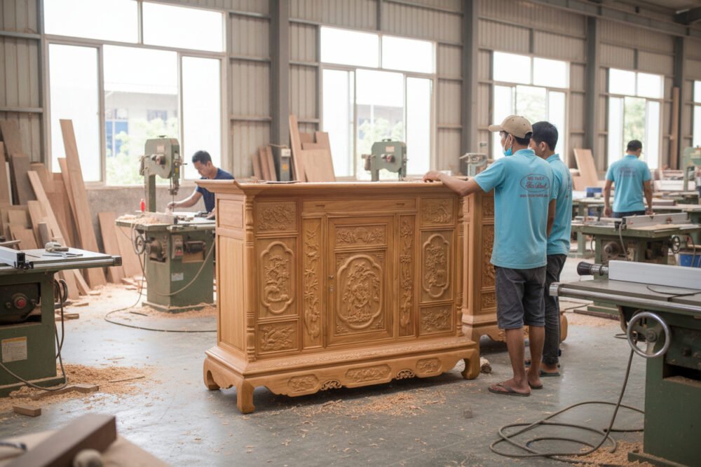 Tủ Thờ Gỗ Gõ Đỏ Bền Đẹp Cỡ Lớn MS 3356 - bề mặt hoàn thiện