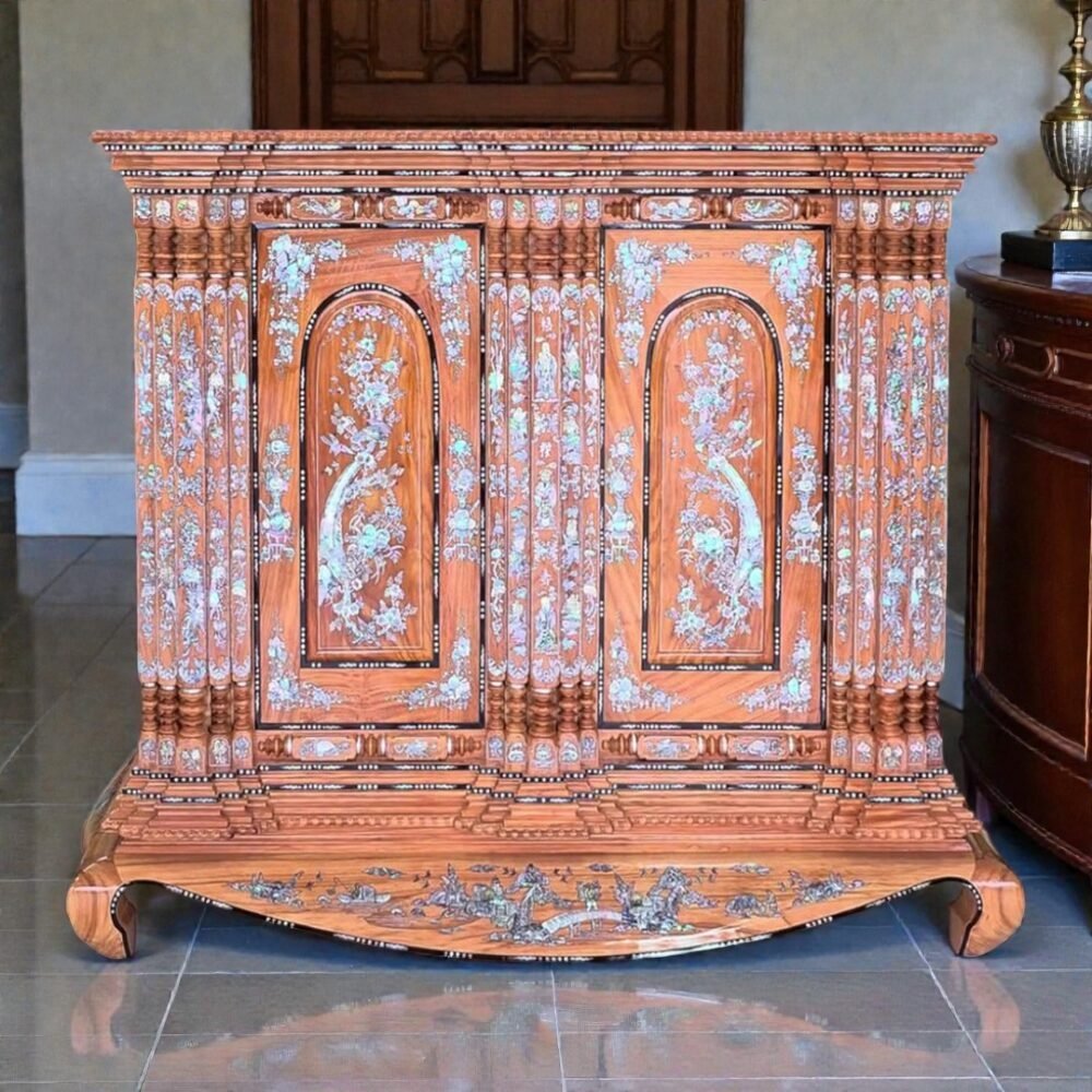 Tủ thờ khảm trai 19 trụ cao cấp chất lượng MS 3378 - kỹ thuật đóng mộng chắc chắn