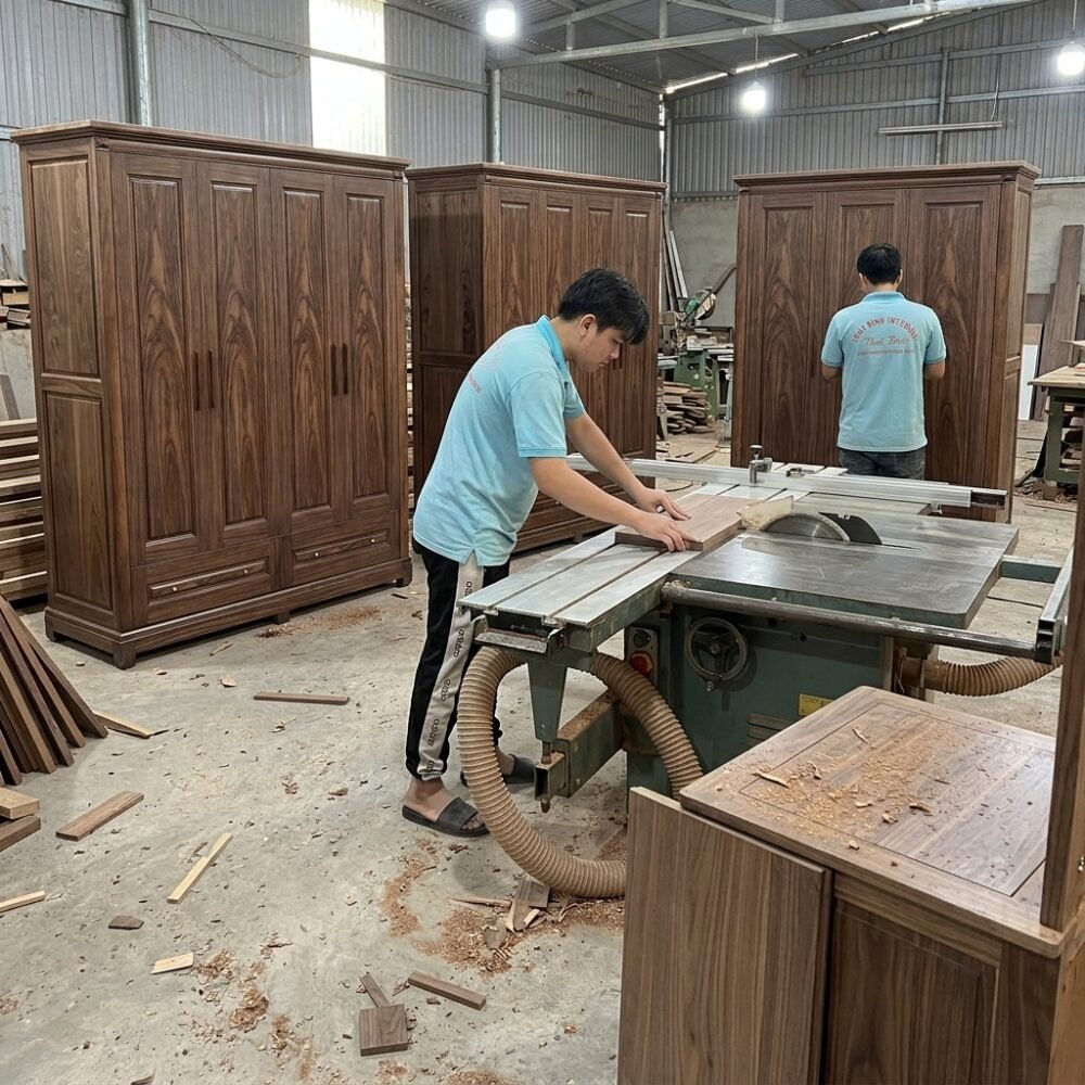 Combo phòng ngủ gỗ sồi sơn màu óc chó - chi tiết vân gỗ tự nhiên