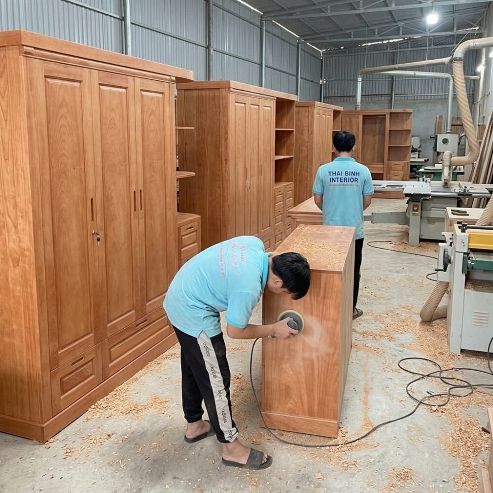 Bộ phòng ngủ gỗ xoan đào - kỹ thuật đóng mộng chắc chắn
