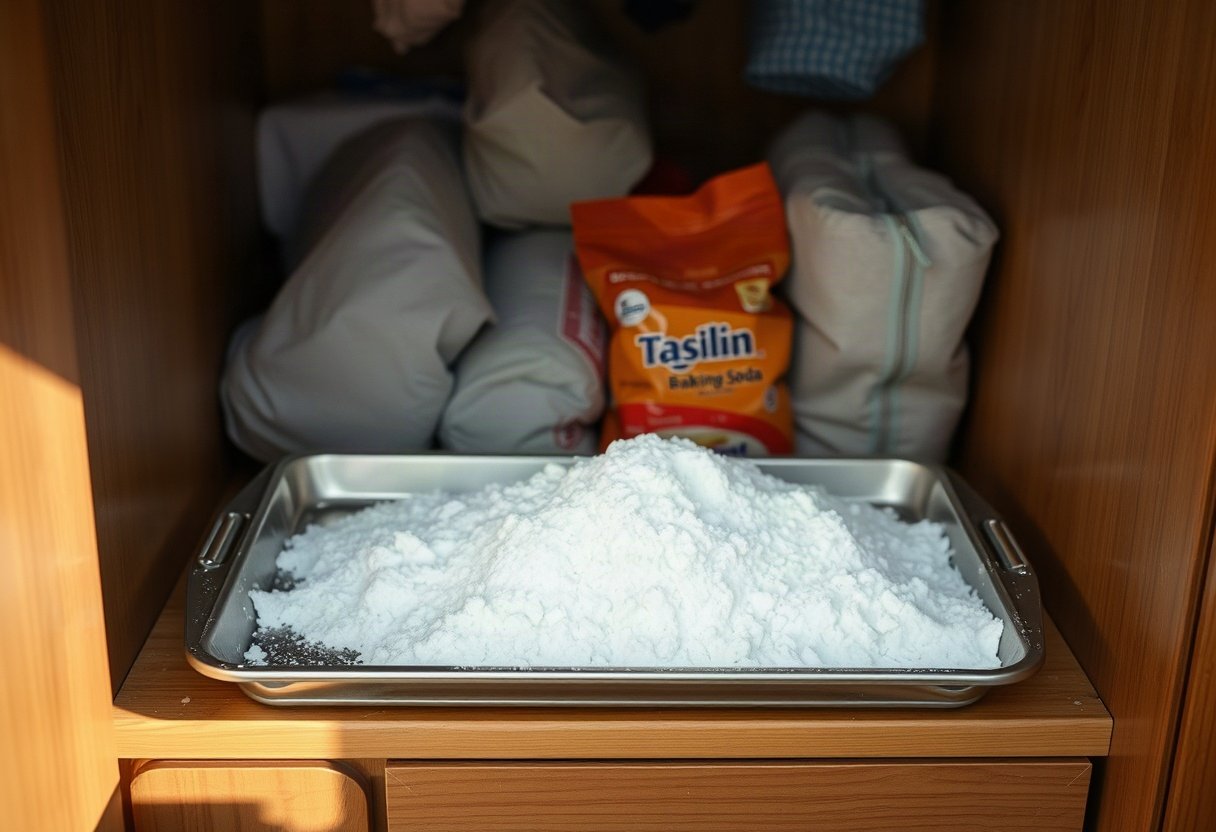 Baking soda trên khay trong tủ