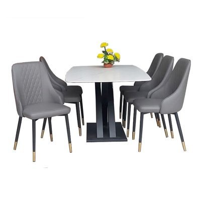 Bộ bàn ăn mặt đá 6 ghế da MS 2746
