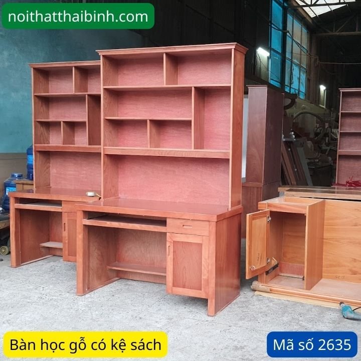 Nơi bán bàn học gỗ có kệ sách Bàn học gỗ có kệ sách MS 2635 - bề mặt hoàn thiện