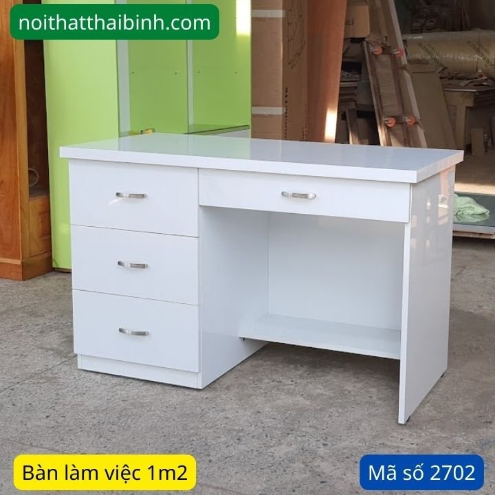 Bàn làm việc màu trắng MS 2672 - đóng tại xưởng Thái Bình TPHCM