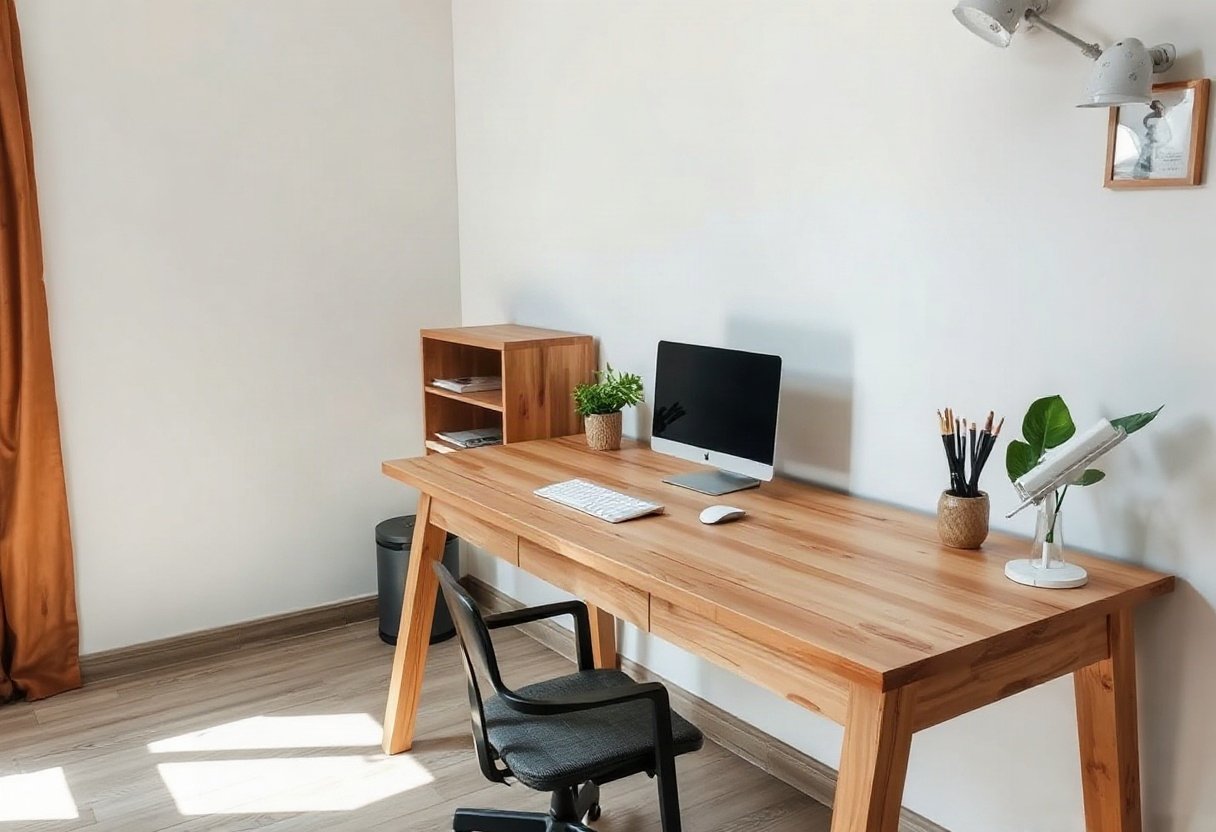 Bàn làm việc với kích thước phù hợp và chất liệu gỗ tự nhiên