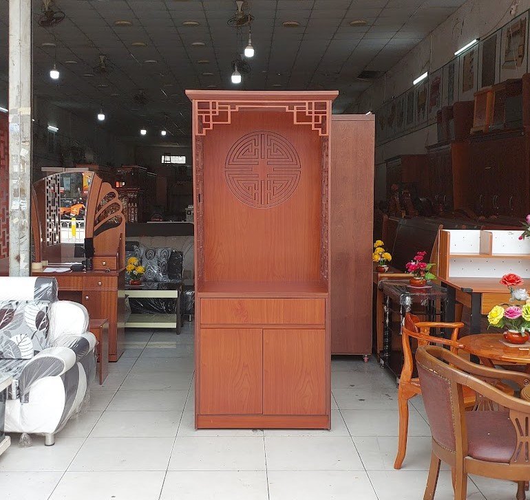 Bàn thờ đứng có vách ngăn gỗ MDF vân xoan đào đẹp cho phòng thờ Bàn thờ đứng có vách ngăn gỗ MDF vân xoan đào đẹp cho phòng thờ