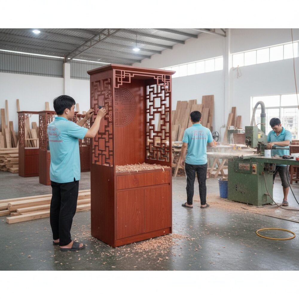 Bàn thờ đứng có vách ngăn kích thước 80x198cm thiết kế trang nghiêm Bàn thờ đứng có vách ngăn kích thước 80x198cm thiết kế trang nghiêm
