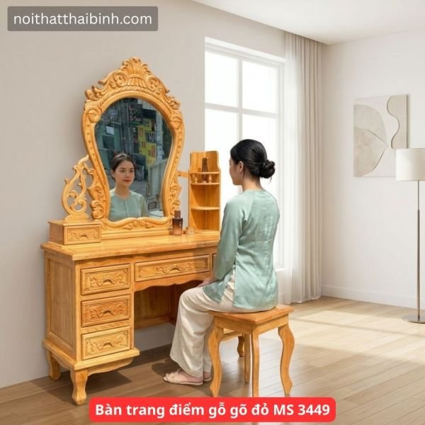 Bàn trang điểm gỗ gỏ đỏ tự nhiên