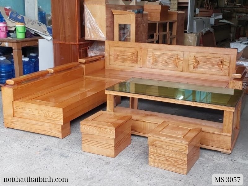 Bộ salon góc gỗ sồi tự nhiên