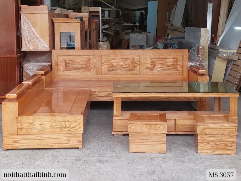 Bộ salon góc gỗ sồi tự nhiên
