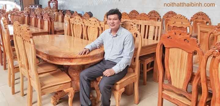Bộ bàn ăn gỗ gõ 6 ghế MS 1616 - góc nghiêng