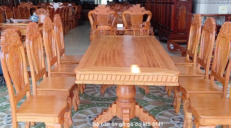 Bộ bàn ăn 8 ghế gỗ gõ đỏ MS 3141