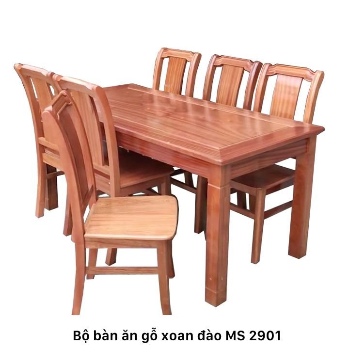 Bộ bàn ăn gỗ xoan đào 6 ghế MS 2901 - nhìn tổng thể
