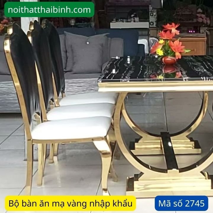 Bộ bàn ăn mạ vàng 6 ghế Bộ bàn ăn mạ vàng 6 ghế