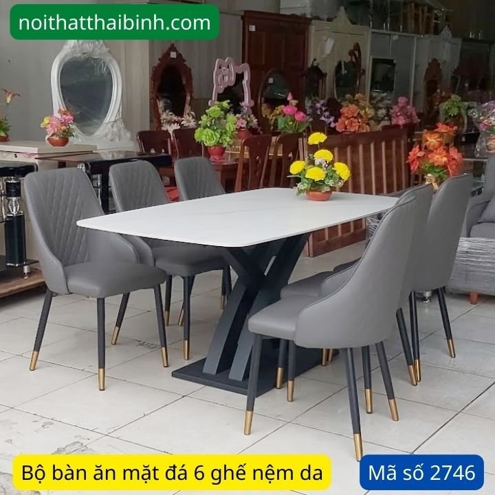 Bộ bàn ăn mặt đá 6 ghế