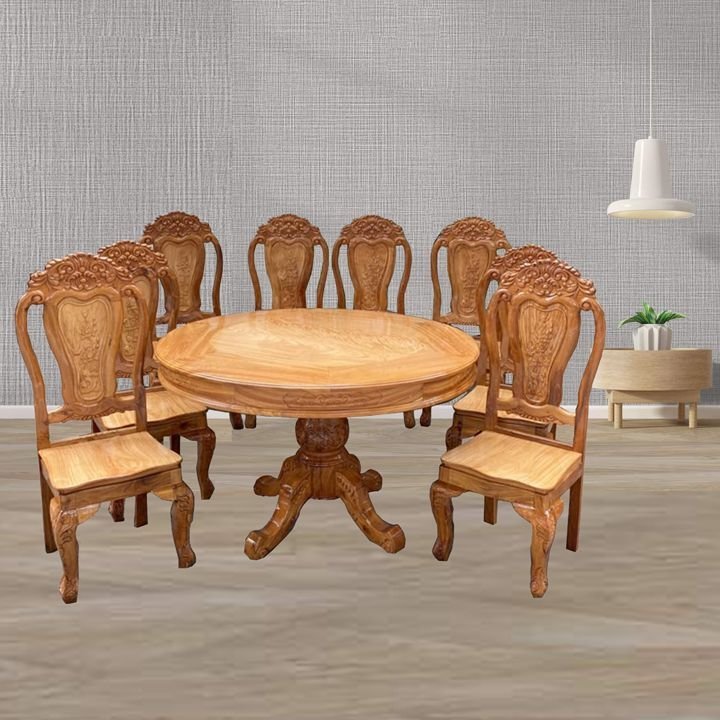 Bộ bàn ăn tròn gỗ căm xe gõ đỏ MS 2875