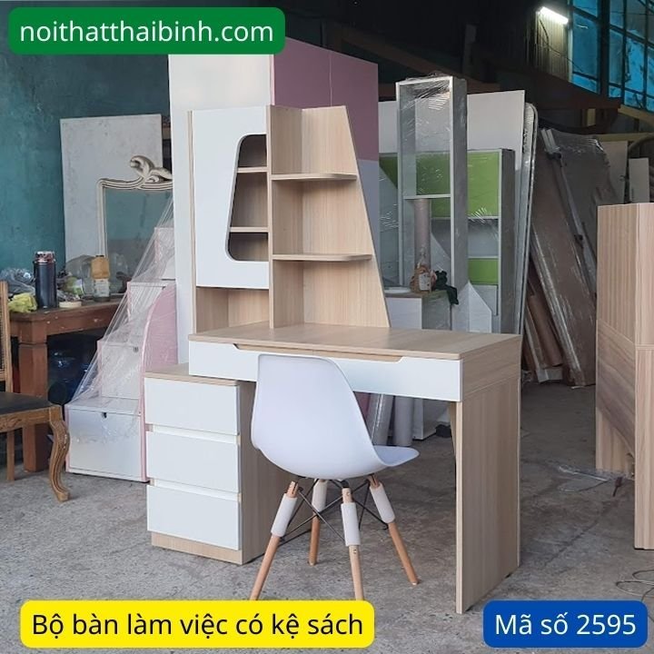Bộ bàn làm việc có kệ sách MS 2595 - kỹ thuật đóng mộng chắc chắn