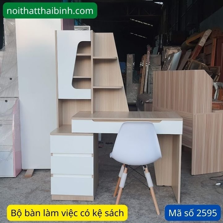 Bộ bàn làm việc có kệ sách MS 2595 - góc nghiêng
