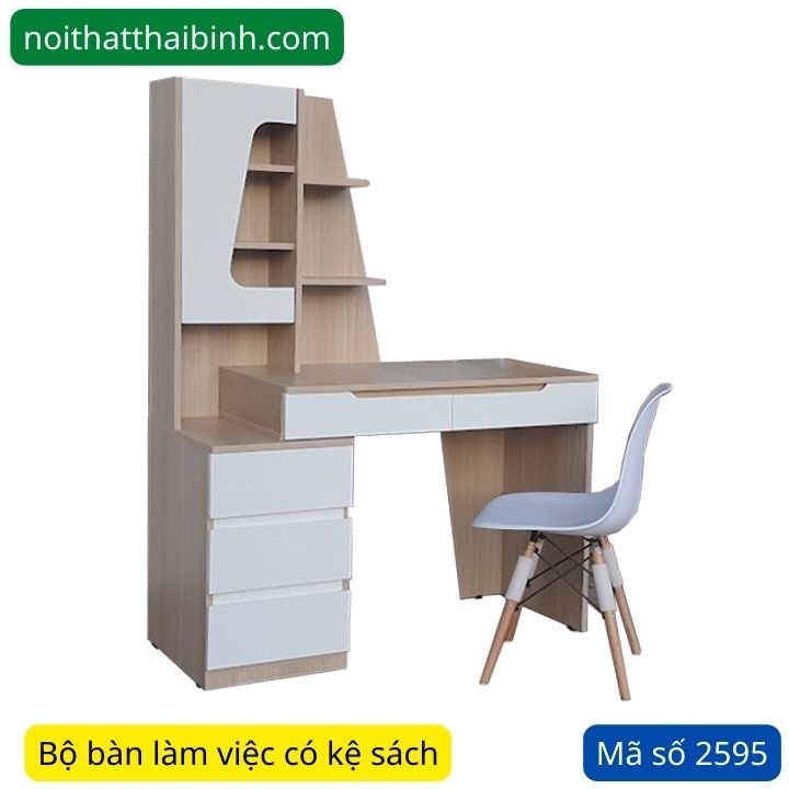 Bộ bàn làm việc có kệ sách MS 2595 - bề mặt hoàn thiện
