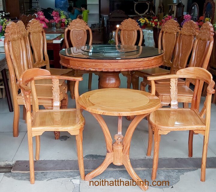 Bộ bàn tròn đẹp 2 ghế gỗ