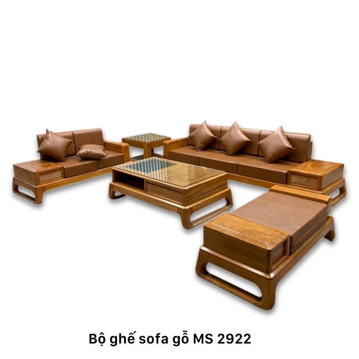 Bộ ghế sofa gỗ nệm da phòng khách Bộ ghế sofa gỗ cao cấp MS 2922 - chi tiết vân gỗ tự nhiên