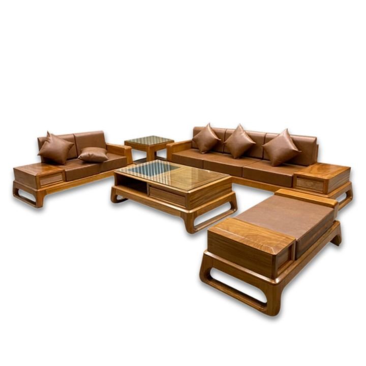 Nơi bán bộ ghế sofa gỗ nệm da cao cấp Bộ ghế sofa gỗ cao cấp MS 2922 - bề mặt hoàn thiện