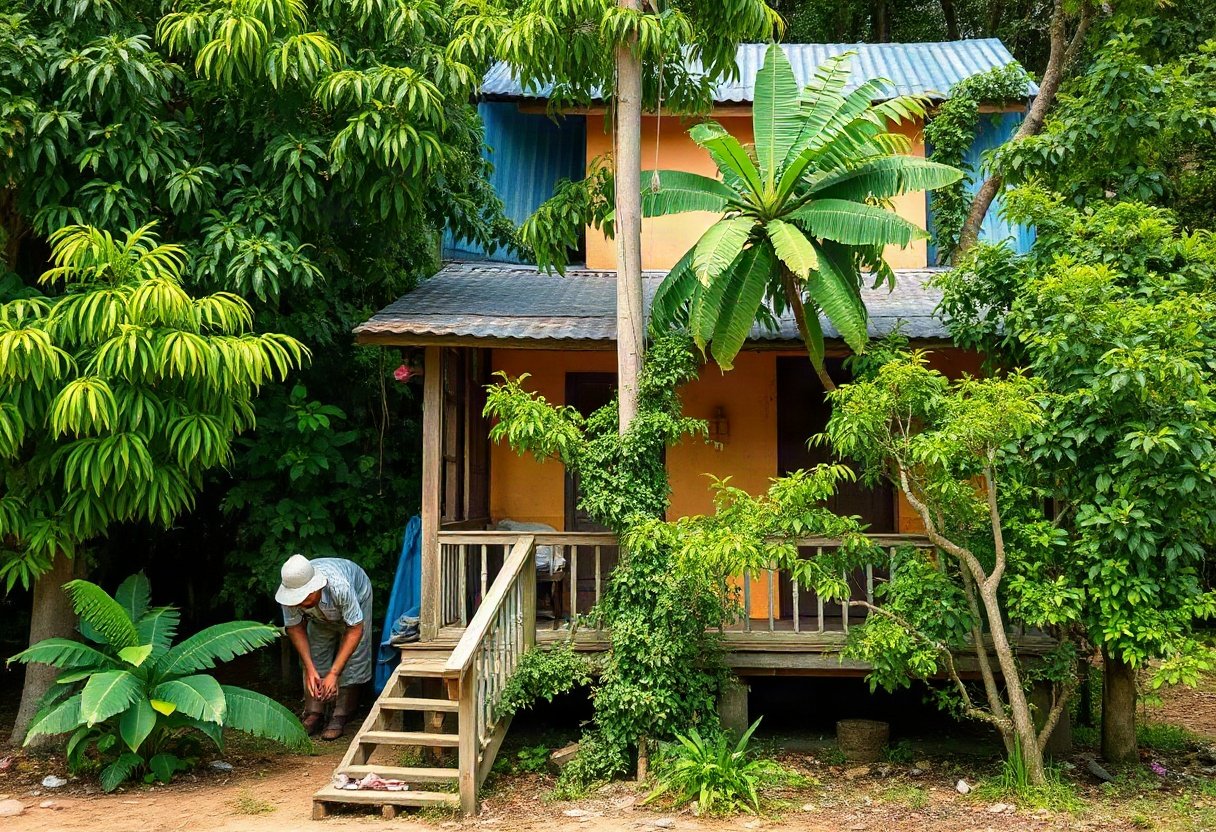 Cây xanh quanh nhà mái tôn