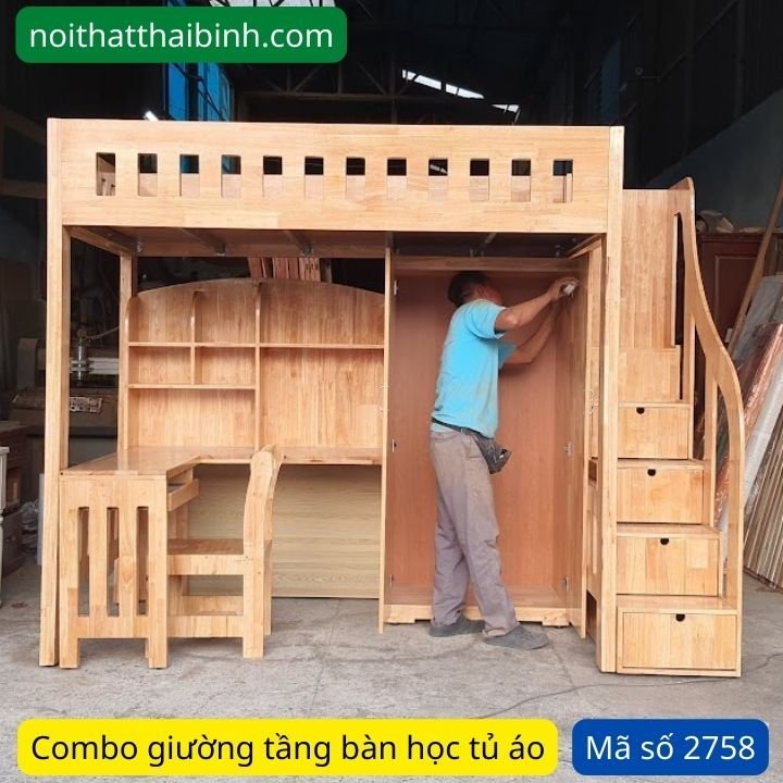 Combo giường tầng bàn học tủ áo MS 2758