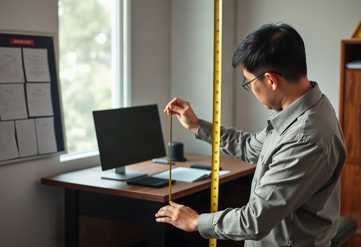 Đo chiều cao bàn làm việc với thước dây