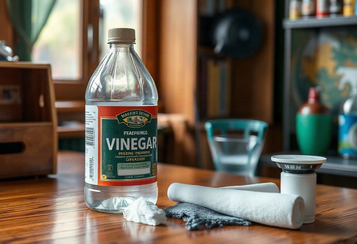 Dung dịch giấm và nước lau bàn gỗ