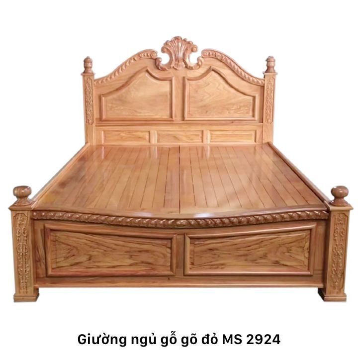 Giường ngủ gỗ gỏ đỏ tự nhiên cao cấp MS 2924
