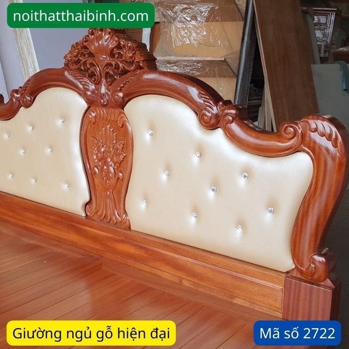 Giường ngủ gỗ bọc da