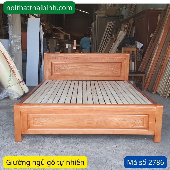 Giường gỗ tự nhiên đẹp Giường gỗ xoan đào tự nhiên MS 2786 - đóng tại xưởng Thái Bình TPHCM