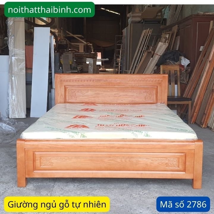 Mẫu giường ngủ đẹp gỗ tự nhiên Giường gỗ xoan đào tự nhiên MS 2786 - kỹ thuật đóng mộng chắc chắn