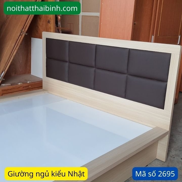 Giường ngủ kiểu Nhật hiện đại màu vân gỗ sồi kích thước 1m8