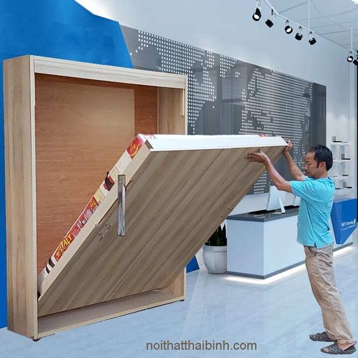 Giường xếp thông minh gỗ MDF lõi xanh 1m6 hiện đại Giường xếp thông minh MS 9949 - chi tiết vân gỗ tự nhiên