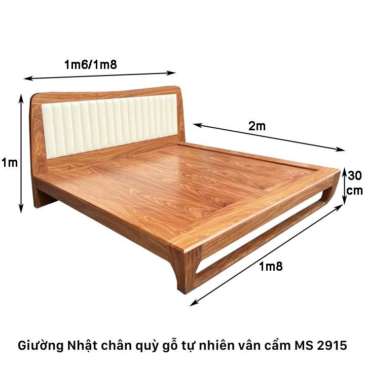 Giường Nhật chân quỳ gỗ tự nhiên vân cẩm MS 2915