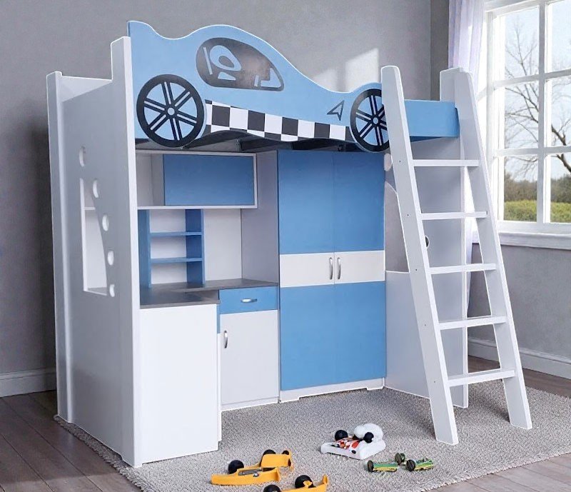 Giường tầng trẻ em hình xe đua MS 3289 - kỹ thuật đóng mộng chắc chắn