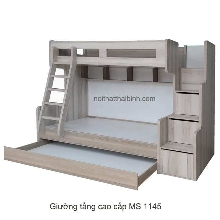 Giường ngủ hai tầng cao cấp màu xám vân gỗ cho phòng ngủ hiện đại Giường Ngủ Hai Tầng Cao Cấp MS 1145 - kỹ thuật đóng mộng chắc chắn
