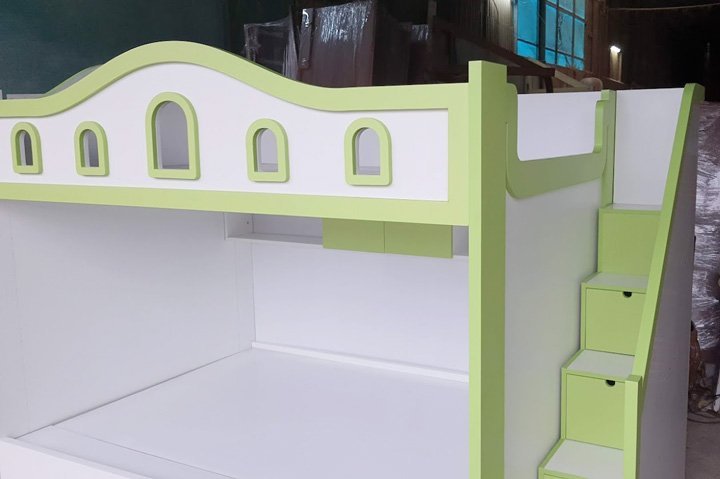 Mẫu Giường 2 Tầng Đẹp MDF Lõi Xanh Cầu Thang Hộp An Toàn