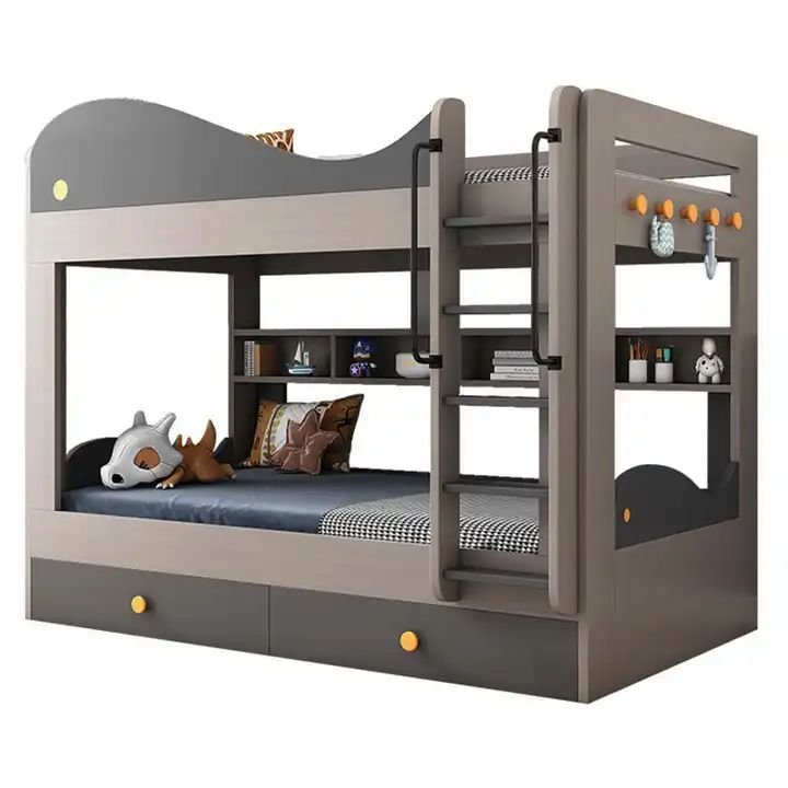 Giường tầng đẹp cho người lớn màu xám hiện đại chắc chắn Mẫu giường tầng đẹp cho người lớn MS 2970 - đóng tại xưởng Thái Bình TPHCM